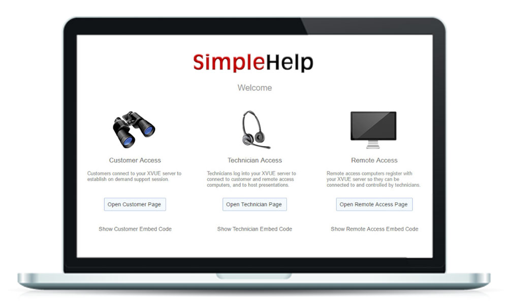 SimpleHelp start up page image